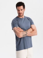 T-shirt męski klasyczny bawełniany BASIC - ciemnoniebieski V18 - Rozmiar: M. Niebieskie t-shirty męskie Ombre Clothing, m, bez wzorów, z bawełny, bez kołnierzyka, bez ramiączek. W wyprzedaży za 24.99 zł.