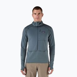 Kurtka softshell męska Patagonia R1 Hybrid Pullover Hoody. Niebieskie kurtki softshell męskie Patagonia, m, bez wzorów, z softshellu, bez kaptura. Za 559.99 zł.