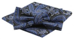 Męska Mucha z Poszetką Alties - Grafit z Niebieskim, Duży Wzór. Niebieskie krawaty i muchy męskie Alties, bez wzorów, eleganckie. Za 54.00 zł.