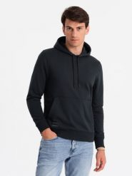 Męska dresowa bluza kangurka z kapturem BASIC – czarna V9 - Rozmiar: XXL. Czarne bluzy nierozpinane męskie Ombre Clothing, m, bez wzorów, z dresówki, z kapturem. W wyprzedaży za 142.49 zł.