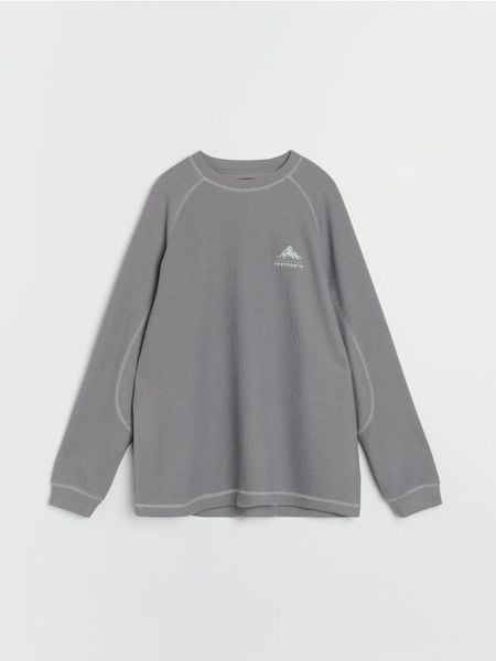 Prążkowana bluza crewneck - szary. Szare bluzy nierozpinane męskie Sinsay, l, bez wzorów, prążkowane, bez ramiączek, bez kaptura. Za 59.99 zł.