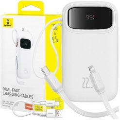 Powerbank Baseus 20000mAh 22,5W pd qc wbudowane kable USB-C lightning. Białe powerbanki Baseus. Za 129.00 zł.