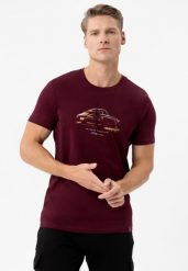 T-shirt z nadrukiem T-SINGER. Czerwone t-shirty męskie Volcano, l, bez wzorów, z bawełny, bez kołnierzyka, bez ramiączek. Za 59.99 zł.