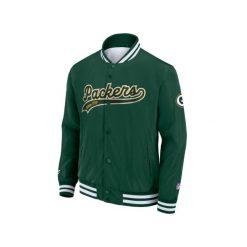 Kurtka Green Bay Packers. Zielone kurtki męskie FANATICS, bez wzorów, sportowe, bez ramiączek, bez kaptura. W wyprzedaży za 323.00 zł.