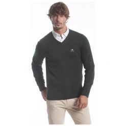Polo Club C.H..A Sweter Męski M Ciemnozielony. Czarne swetry męskie Polo Club C.H..A, z dekoltem w kształcie v. W wyprzedaży za 259.00 zł.