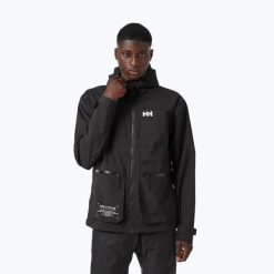 Kurtka przeciwdeszczowa męska Helly Hansen Move Hooded Rain. Czarne kurtki męskie Helly Hansen, m, bez wzorów, sportowe, bez ramiączek, bez kaptura. Za 848.50 zł.
