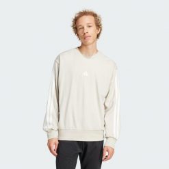 Bluza Essentials 3-Stripes French Terry. Białe bluzy nierozpinane męskie ADIDAS, xl, bez wzorów, z materiału, bez ramiączek, bez kaptura. W wyprzedaży za 135.78 zł.