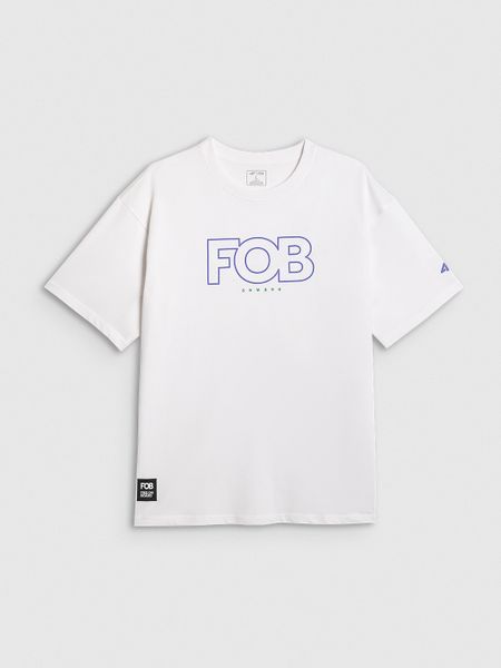 4F T-shirt loose z nadrukiem męski - biały L. Białe t-shirty męskie 4f, l, bez wzorów, z materiału, bez kołnierzyka, bez ramiączek. W wyprzedaży za 49.99 zł.