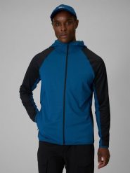 4F Bluza trekkingowa regular z kapturem męska - turkusowa XL. Niebieskie bluzy rozpinane męskie 4f, m, bez wzorów, bez ramiączek, z kapturem. Za 249.99 zł.