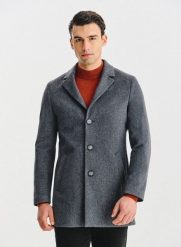 PAKO LORENTE – Szary płaszcz z wełną. Szare płaszcze męskie Pako Lorente, na zimę, bez wzorów, z poliesteru, bez kaptura. Za 699.99 zł.