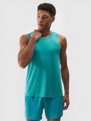4F Tank top do biegania szybkoschnący męski - mięta L. Niebieskie t-shirty sportowe męskie 4f, l, bez wzorów, z dzianiny, klasyczne, bez ramiączek. W wyprzedaży za 49.99 zł.