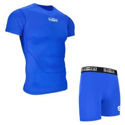 Komplet termoaktywny Keeza z krótkim rękawem. Niebieskie bielizna termoaktywna męska KEEZA, xl, bez wzorów, bez ramiączek, do piłki nożnej. Za 100.00 zł.