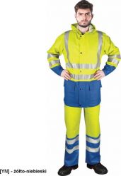 Kurtka męska R.E.I.S. KPLPUFLUO - Wysokiej jakości komplet przeciwdeszczowy z elastycznego materiału o wysokiej wytrzymałości - żółto-niebieski L. Niebieskie kurtki męskie R.E.I.S., l, bez wzorów, bez ramiączek, bez kaptura. Za 229.43 zł.