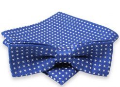 Niebieska Mucha w Białe Kwadraciki + Poszetka, Męska. Niebieskie krawaty i muchy męskie Alties, bez wzorów, eleganckie. Za 54.00 zł.