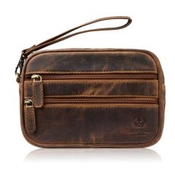 Saszetka męska skórzana do ręki vintage brązowa Paolo Peruzzi T-129-HBR. Brązowe saszetki męskie bez wzorów, ze skóry. Za 129.00 zł.