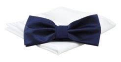Mucha Męska z Białą Poszetką, Granatowa Jednokolorowa w Drobny Prążek -ALTIES. Niebieskie krawaty i muchy męskie Alties, bez wzorów, eleganckie. Za 54.00 zł.