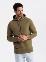 Bluza męska dresowa kangurka z kapturem BASIC – oliwkowa V2 - Rozmiar: XXL. Zielone bluzy nierozpinane męskie Ombre Clothing, m, bez wzorów, z dresówki, z kapturem. W wyprzedaży za 142.49 zł.