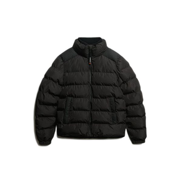 Kurtka puchowa Superdry. Czarne kurtki męskie Superdry., na zimę, m, bez wzorów, z puchu, bez ramiączek, bez kaptura. W wyprzedaży za 389.50 zł.
