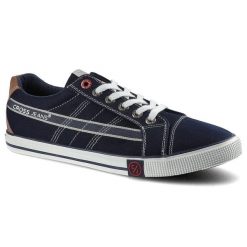 Granatowe Trampki Cross Jeans Męskie Lekkie Buty. Niebieskie trampki męskie Cross Jeans, z aplikacjami, z jeansu, bez zapięcia. Za 74.62 zł.