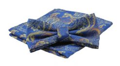 Mucha Męska z Poszetką, Niebiesko-Złota, Wzór Orientalny - Alties. Niebieskie krawaty i muchy męskie Alties, bez wzorów, eleganckie. Za 54.00 zł.