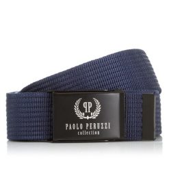 Pasek parciany PAOLO PERUZZI PW-09-95 CM granatowy. Niebieskie paski męskie Paolo Peruzzi, bez wzorów, z materiału. Za 33.25 zł.