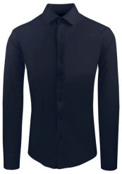 Męska Koszula z Dzianinowej Tkaniny - Krój Taliowany - Granat. Niebieskie koszule męskie Pazzani, m, bez wzorów, z bawełny, bez kołnierzyka, bez ramiączek. Za 199.00 zł.