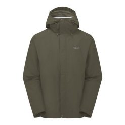 Kurtka przeciwdeszczowa męska Rab Downpour Jacket z kapturem. Zielone kurtki męskie RAB, m, bez wzorów, bez ramiączek, z kapturem. Za 629.99 zł.