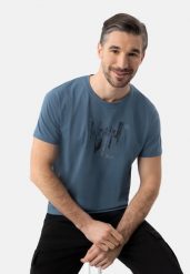 Bawełniana koszulka z printem T-TURF. Niebieskie t-shirty męskie Volcano, l, bez wzorów, z bawełny, bez kołnierzyka, bez ramiączek. Za 59.99 zł.