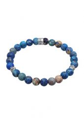 KUZZOI Męskie Koraliki Trend z agatem niebieskim w srebrze próby 925 Sterling Silver Biżuteria męska 1 ct. Niebieskia biżuteria dla mężczyzn KUZZOI, z materiału, z agatem, srebrne. Za 283.89 zł.