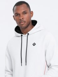 Bluza męska z kapturem z kieszenią na zamek - biała V3 - Rozmiar: XXL. Białe bluzy z kapturem męskie Ombre Clothing, l, bez wzorów, z bawełny, z kapturem. W wyprzedaży za 69.99 zł.