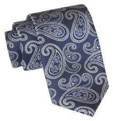 Męski Krawat Angelo di Monti - Granatowy Z Wzorem Paisley. Niebieskie krawaty i muchy męskie Angelo di Monti, bez wzorów, z tkaniny, eleganckie. Za 45.00 zł.