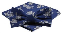 Męska Mucha z Poszetką Alties - Ciemnoniebieska w Kwiaty. Niebieskie krawaty i muchy męskie Alties, bez wzorów, eleganckie. Za 54.00 zł.
