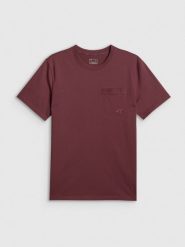 4F T-shirt regular gładki męski - burgundowy L. Czerwone t-shirty męskie 4f, l, bez wzorów, z bawełny, bez kołnierzyka, bez ramiączek. Za 79.99 zł.