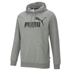 Męska bluza z kapturem z dużym logo Essentials PUMA Medium Gray Heather. Szare bluzy nierozpinane męskie Puma, l, bez wzorów, z bawełny, eleganckie, bez ramiączek, z kapturem. Za 255.94 zł.