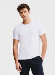 PAKO LORENTE – Biały gładki t-shirt męski. Białe t-shirty męskie Pako Lorente, l, bez wzorów, z bawełny, bez kołnierzyka, bez ramiączek. Za 69.99 zł.