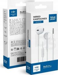 BLUE STAR słuchawki przewodowe Jack 3,5 mm z mikrofonem PA-E65 1,2 m białe. Białe słuchawki douszne Bluestar. Za 9.59 zł.