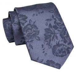 Męski Krawat - Fiolet z Granatem, Kwiaty - Angelo di Monti. Niebieskie krawaty i muchy męskie Angelo di Monti, bez wzorów, z tkaniny, eleganckie. Za 45.00 zł.