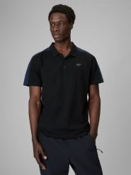 4F Koszulka polo regular męska - czarna L. Czarne koszulki polo męskie 4f, l, bez wzorów, z bawełny, klasyczne, bez kołnierzyka, bez ramiączek. Za 89.99 zł.