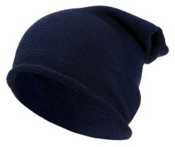 Granatowa Męska Jesienno-Zimowa Czapka, Krasnal, Ciepła, Uniwersalny Rozmiar, Długa. Niebieskie czapki męskie Pako Jeans, na zimę, bez wzorów, ze splotem. Za 35.00 zł.