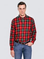 Koszula męska w kratę czerwona Sensitewo 603. Czerwone koszule męskie Big Star, l, bez wzorów, z jeansu, bez kołnierzyka, bez ramiączek. W wyprzedaży za 139.99 zł.