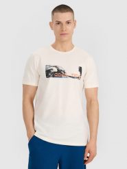 4F T-shirt regular z nadrukiem męski - biały XXL. Białe t-shirty męskie 4f, m, bez wzorów, z bawełny, bez kołnierzyka, bez ramiączek. Za 59.99 zł.