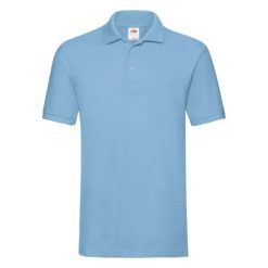 Męska Koszulka Polo Premium. Niebieskie koszulki polo męskie Fruit of the Loom, m, bez wzorów, bez kołnierzyka, bez ramiączek. Za 54.99 zł.