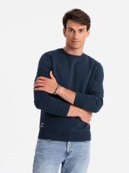 Męska nierozpinana bluza dresowa BASIC – granatowa V1 - Rozmiar: S. Niebieskie bluzy nierozpinane męskie Ombre Clothing, m, bez wzorów, z bawełny, klasyczne, bez ramiączek, bez kaptura. W wyprzedaży za 149.99 zł.