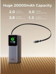 Powerbank Ugreen Powerbank 20000mAh Ugreen PB726 USB + USB-C, 165W, wbudowany kabel (szary). Szare powerbanki UGREEN. Za 278.75 zł.