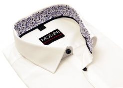 Biała elastyczna koszula męska Modini z kontrastem w kwiatki DD13. Białe koszule męskie Modini Moda Męska, m, bez wzorów, z bawełny, bez kołnierzyka, bez ramiączek. W wyprzedaży za 198.00 zł.