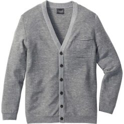 Kardigan z dzianiny o gładkim splocie Regular Fit bonprix szary melanż. Kardigany męskie marki bonprix. Za 99.99 zł.