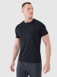 4F Koszulka treningowa szybkoschnąca męska - czarna M. Czarne t-shirty sportowe męskie 4f, m, bez wzorów, z dzianiny, klasyczne, bez ramiączek. Za 79.99 zł.