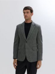 Wełniana marynarka slim fit - ciemnoszary. Szare marynarki męskie Reserved, bez wzorów, z tkaniny. Za 499.99 zł.