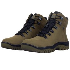 Męskie Skórzane Buty Turystyczne H255. Zielone buty zimowe męskie 4f, bez wzorów, sportowe, bez obcasa, bez zapięcia. Za 589.99 zł.