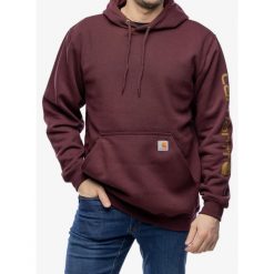 Bluza z kapturem męska Carhartt Sleeve Logo Hooded Sweatshirt. Czerwone bluzy z kapturem męskie Carhartt, m, bez wzorów, z kapturem. Za 260.99 zł.